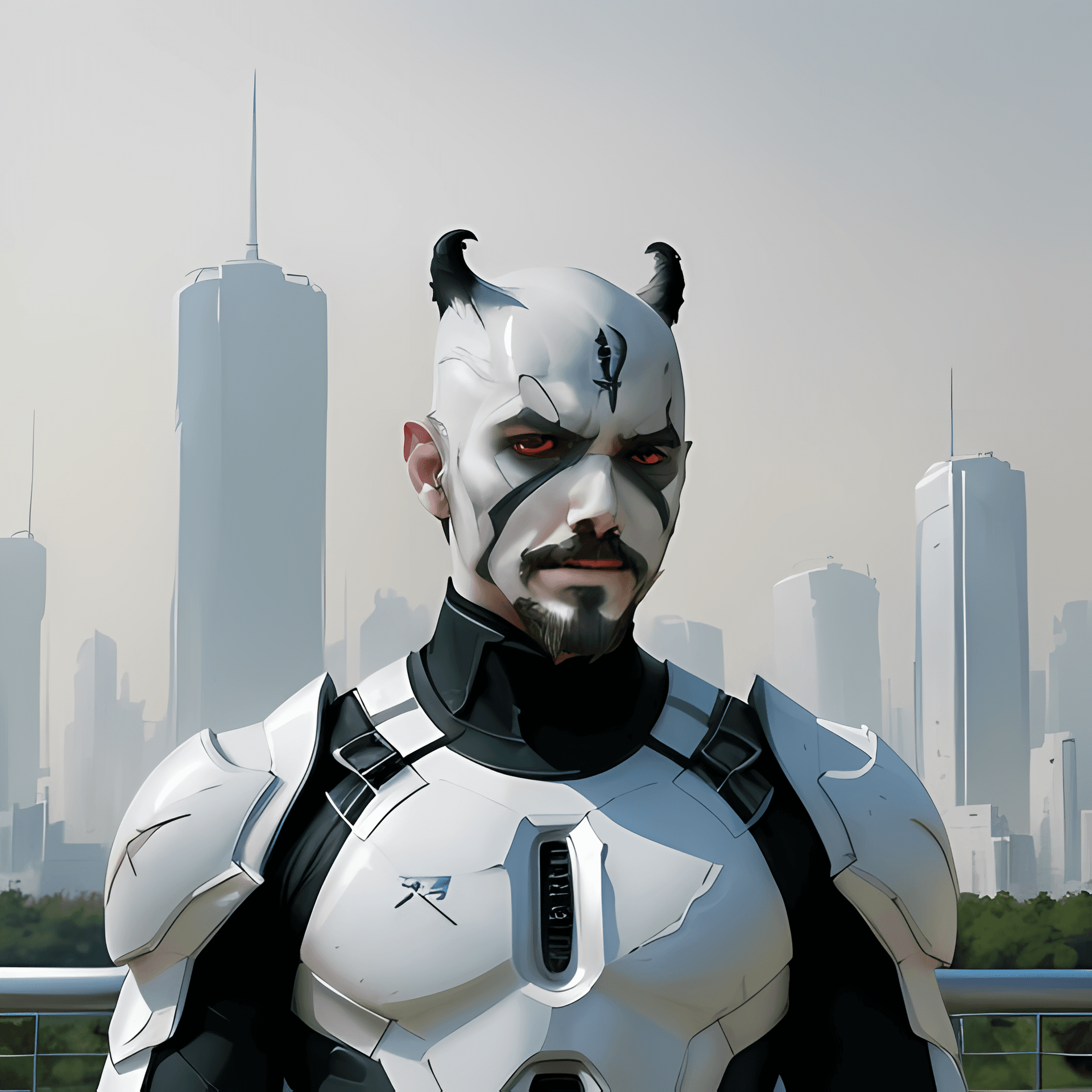 AI generated: light white nano suit futuristic armor, shiny chrome ( roji shinkawa style , greg rutowski style, br...