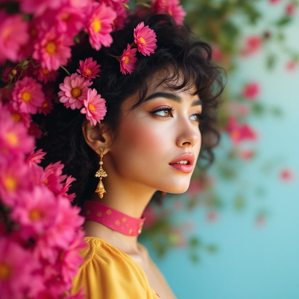 AI generated: WOMAN, BRIGHT COLORS, FLOWERS, 