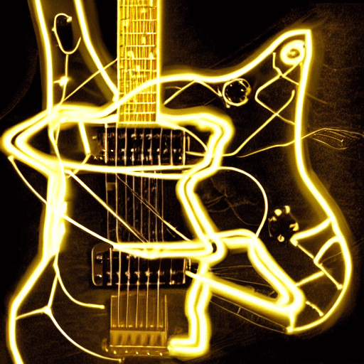 AI generated: skeletal electric guitar, cosmic guitar strings, cinematic lighting, 3d prop art, --ar 9:16