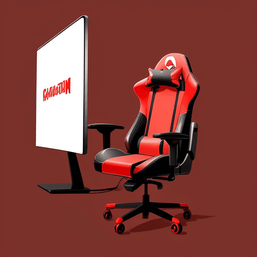 AI generated: cartoon, simple, setup, red animation theme, gaming chair, drawing
