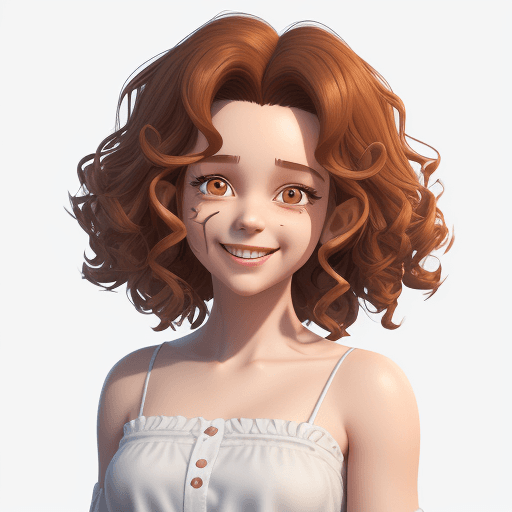 AI generated: a girl with shoulder-length curly hair and a white shirt, cinema4d rendered style, charming characte...