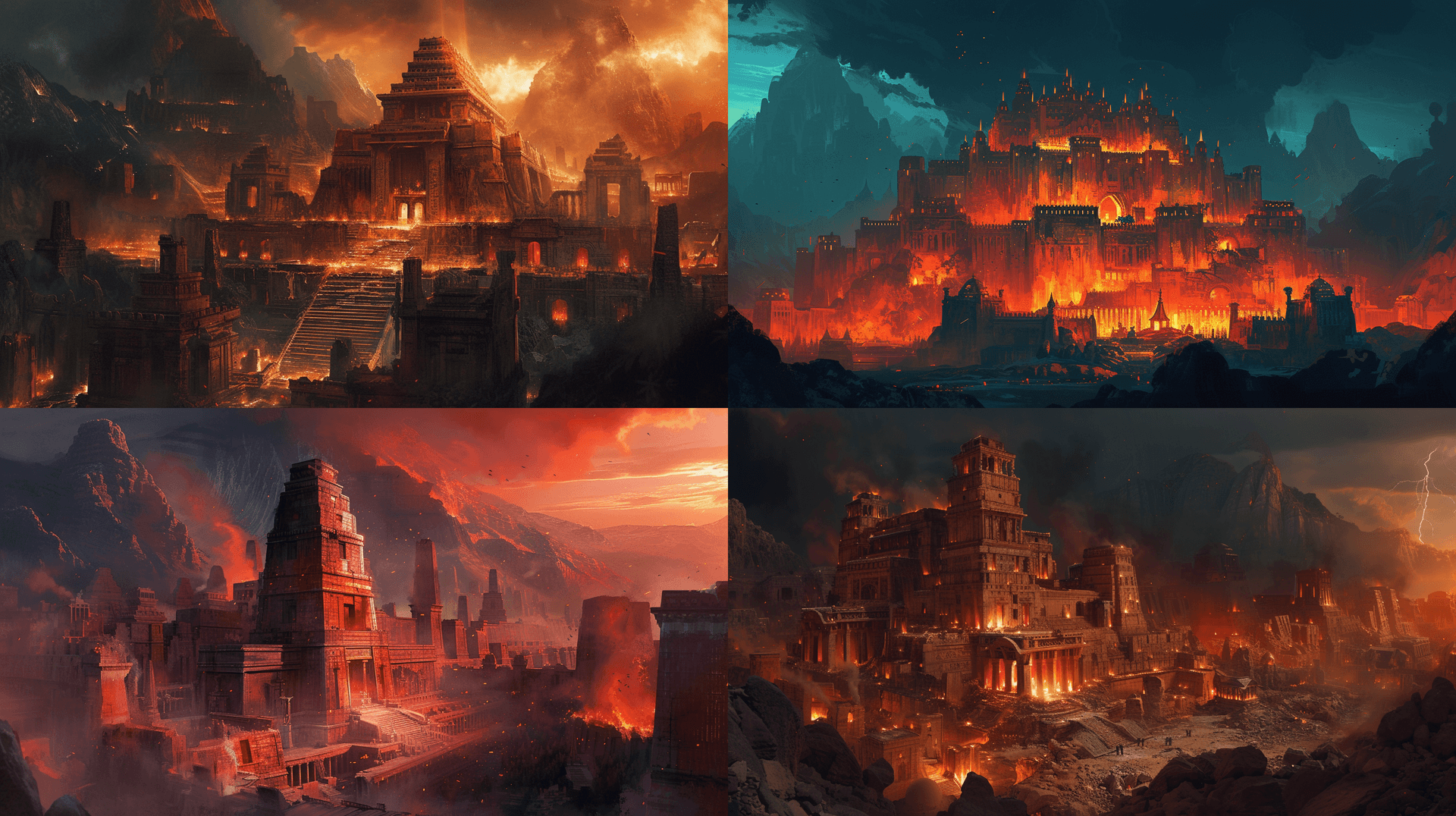 AI generated: illustration depicts an ancient city with crumbling buildings and a large, central temple. The sky i...