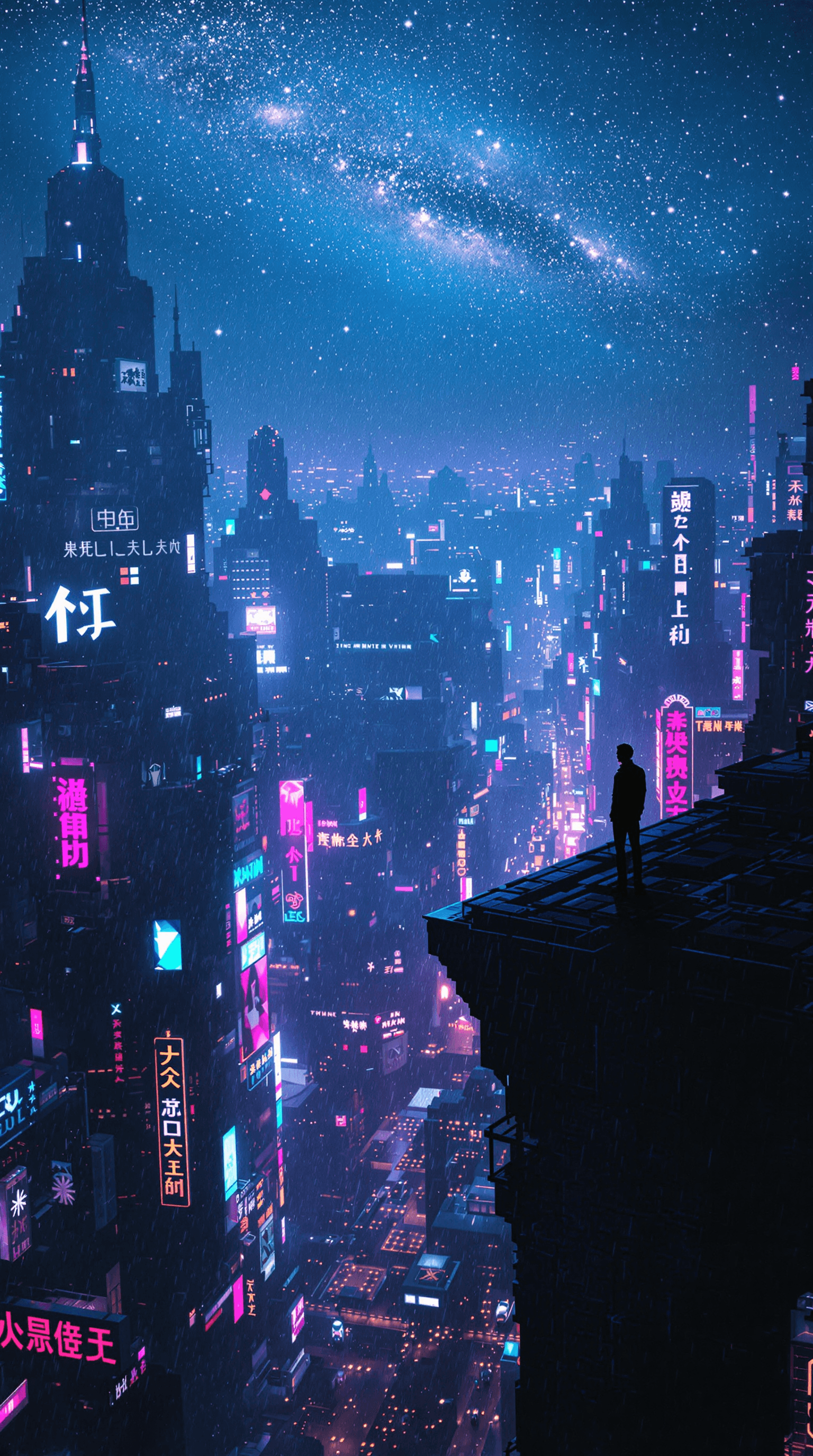 AI generated: A hauntingly beautiful and cinematic rain-drenched scene set in a sprawling futuristic cityscape, ev...