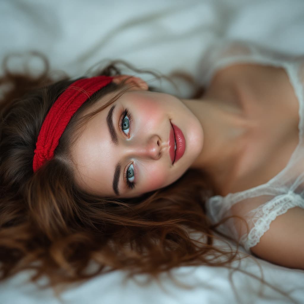 AI generated: Cute, pretty Russian girl with long hair wearing a transparent shirt , total body and red headband l...