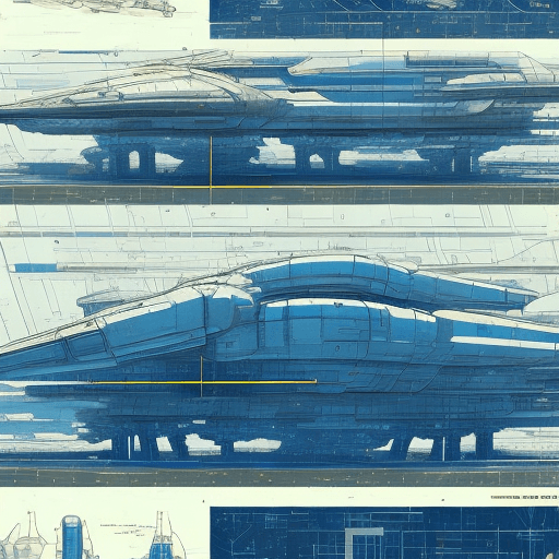 AI generated: sketches blueprint of futuristic sci-fi huge spacecraft, warp engines, formulas and annotations, sch...