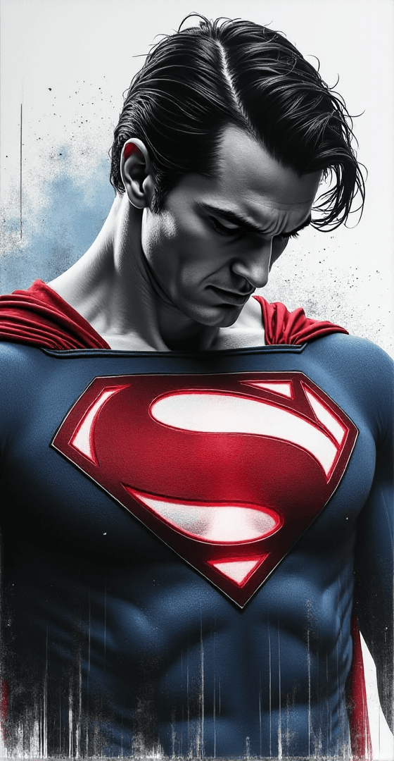 AI generated: Glitchcore Art Style, Pencil Sketch Drawing, Ink Dripping Drawing, Superman, close-up portrait, Supe...