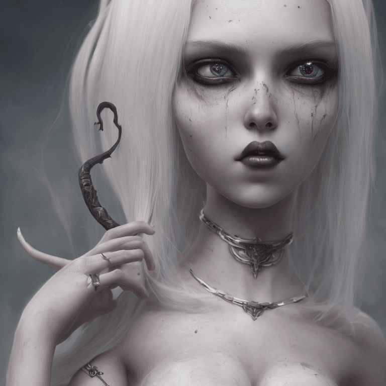 AI generated: mdjrny-v4 style, white hair, a young gothic girl with length white hair, wednesday addams, a highly ...