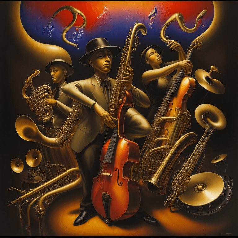 AI generated: music Album cover picture, jazz, surreal art, oil picture, music instruments, 