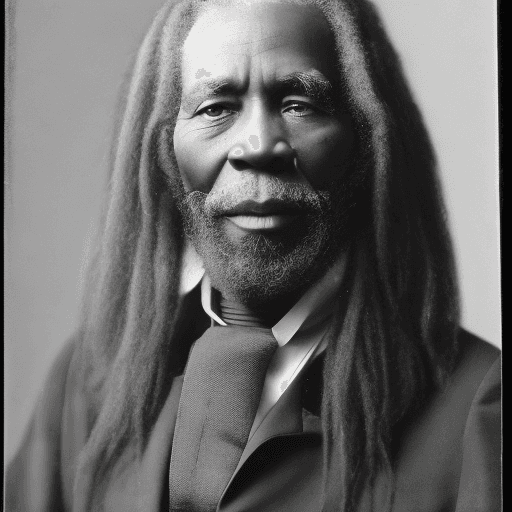 AI generated: an old black gentleman with long white hair and blue eyes