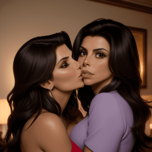 AI generated: eva longoria morena baccarin lesbian kissing each other long haired version