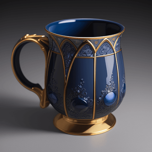 AI generated: An elegant coffee mug in CyberRenaissance style, adorned with intricate porcelain details and rich, ...