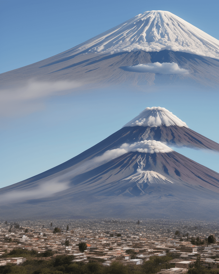 AI generated: ciudad de puebla, fondo volcán popocatépetl