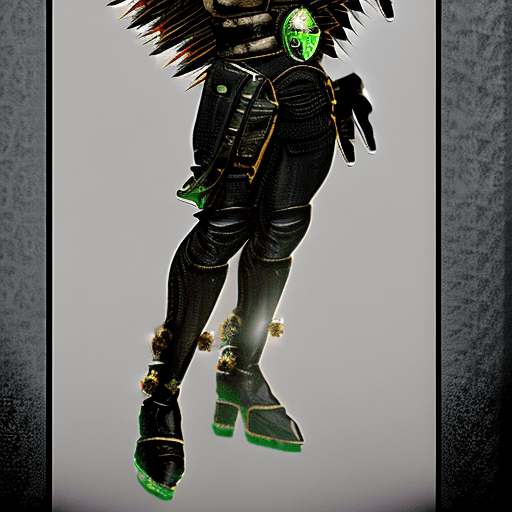 AI generated: Ultra-fine digital photoart of D'Vorah from Mortal Kombat, armored silhouette, high heel wedges blac...