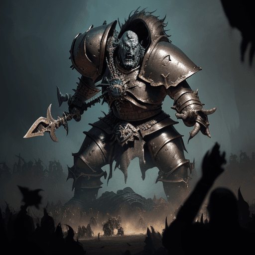 AI generated: masterpiece, cinematic scene, award winning, cinematic angle, warhammer fantasy, Grimgor versus Arch...