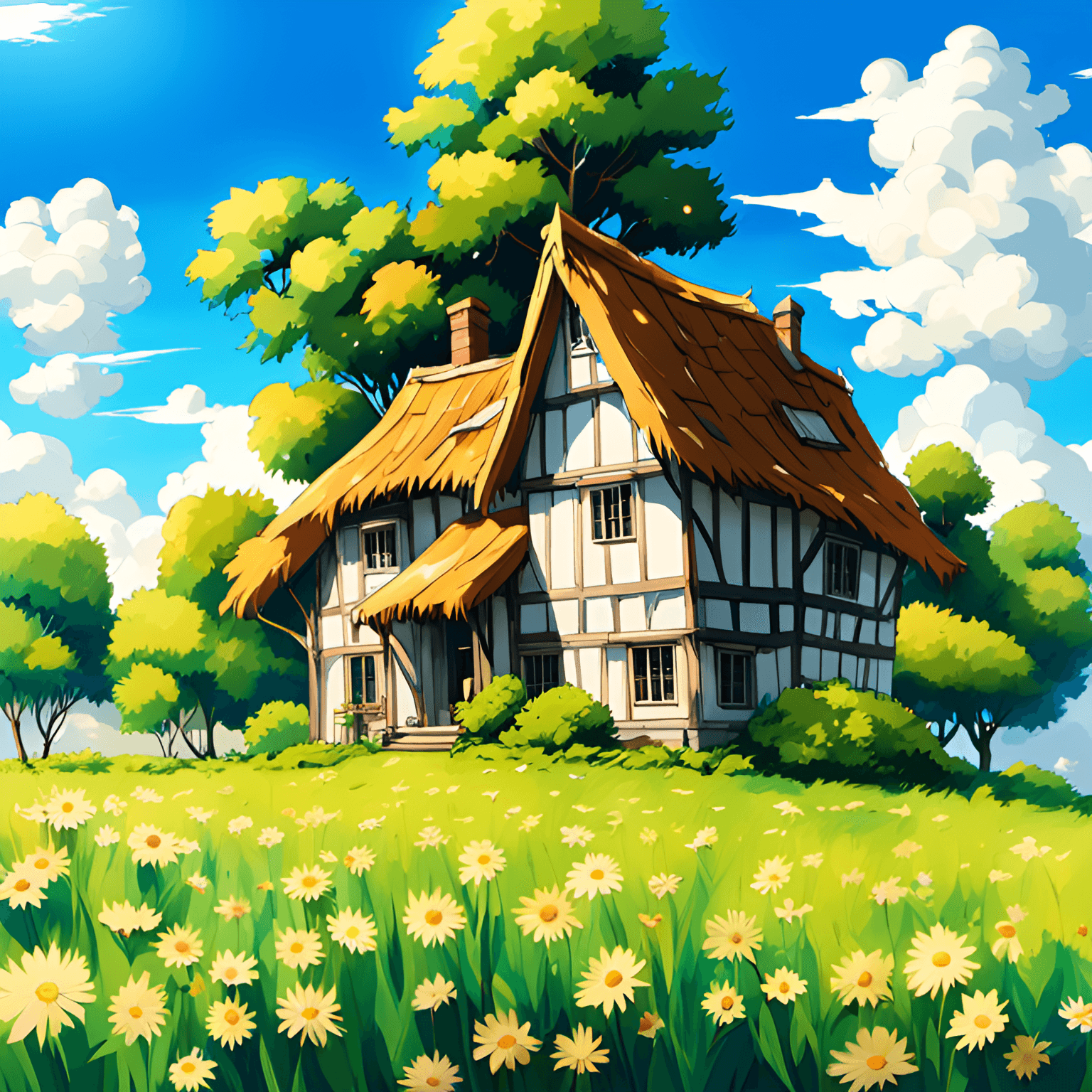 AI generated: master piece,anime landscape,inspire from your name anime,Nij,(a beautiful grass filed),fluffy cloud...