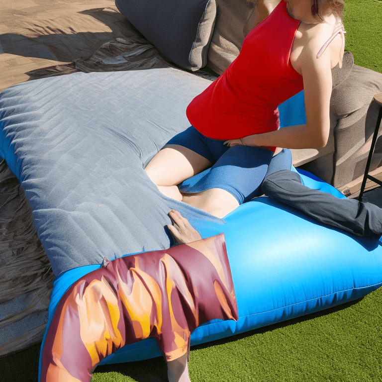 AI generated: woman humping the giant inflatable cushion 