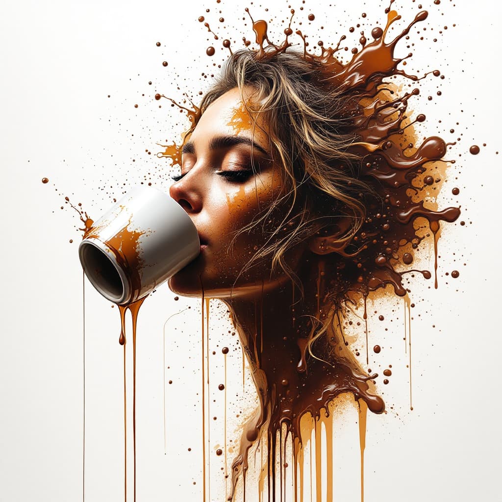 AI generated: Impactful composition, dripping (neon:0.4) (coffee:0.4) (heat splash:0.4) paint across the shape of ...