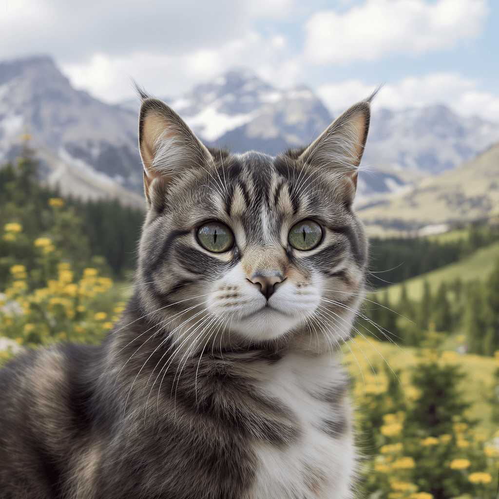 AI generated: Beautiful cute cat in landscape 