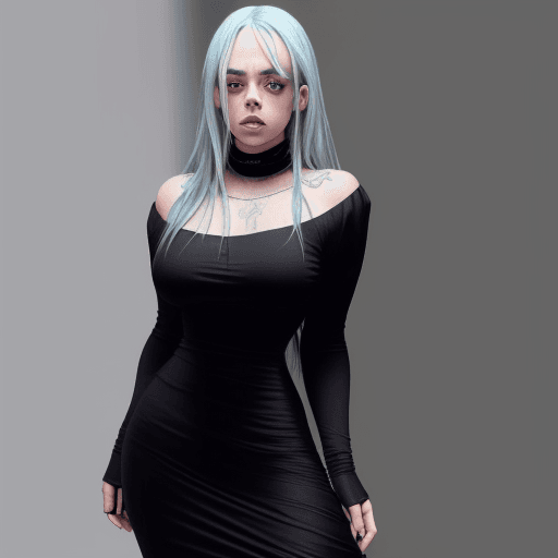 AI generated: Billie Eilish in a tight dress with a large neckline