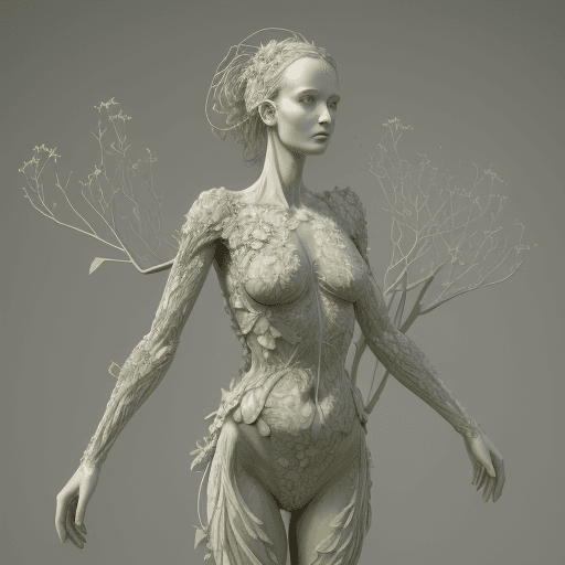 AI generated: 3d woman in flowers with human and flower shaped branches, in the style of medical imaging film., se...