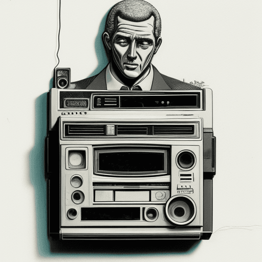 AI generated: Old school Walk-Man tape player, white background, high detail, graffiti
