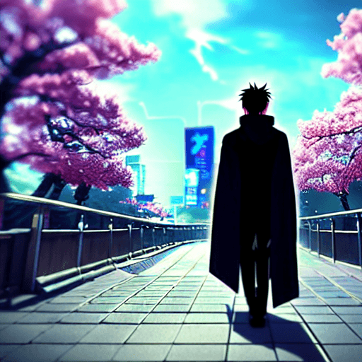 AI generated: anime key visual of cyberpunk man in black cloak walking in Cyberpunk Tokyo City, from the anime Cha...