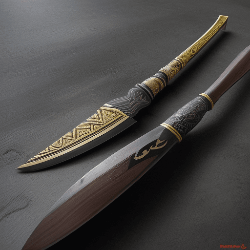 AI generated: Keris, bilah berkelok-kelok seperti ular, bentuk yang sangat indah, besi berwarna hitam