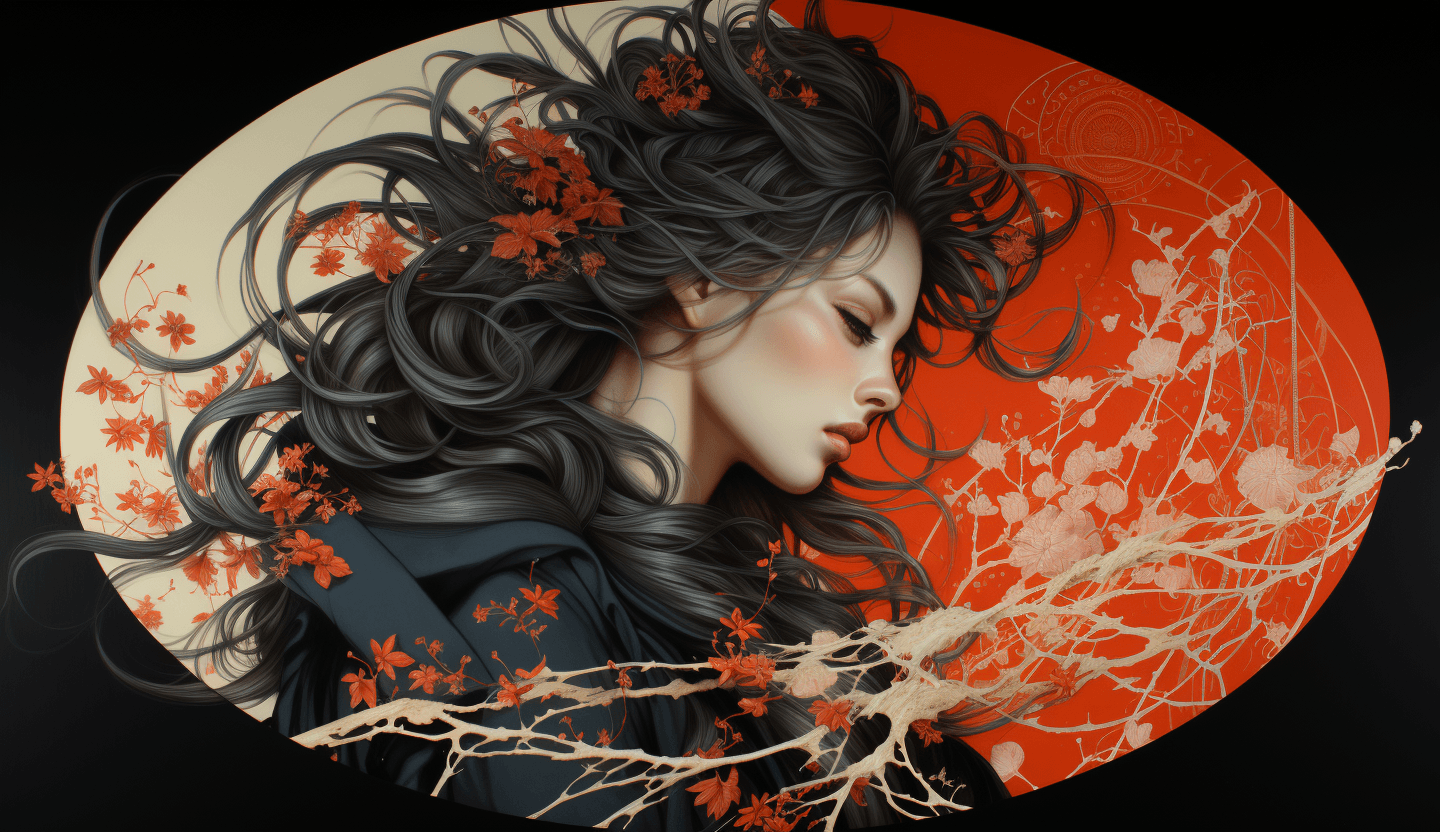 AI generated: Japanese art prints on heavy cardstock, in the style of contrasting balance, tondo, nightcore, horiz...