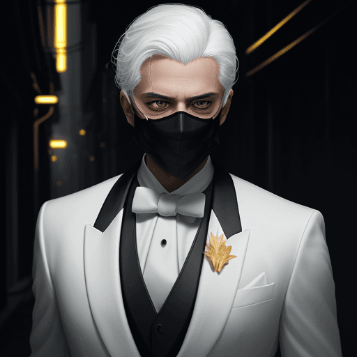 AI generated: Man. In a black suit. White jacket, white trousers, white shirt, white tie. White hair. (((Wearing a...