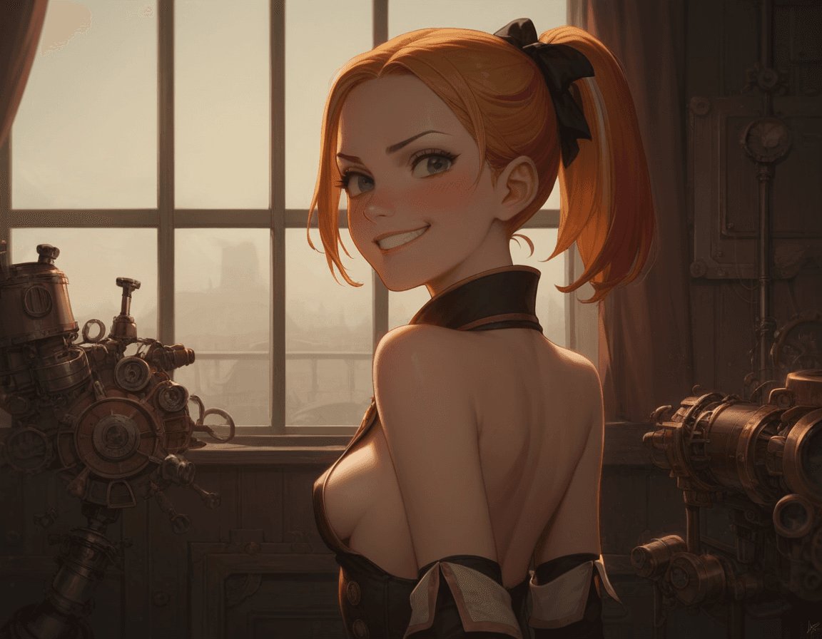 AI generated: score_9, score_8_up, score_7_up, 1girl, disney, erotica, steampunk, machine room, boobies_uniform, s...