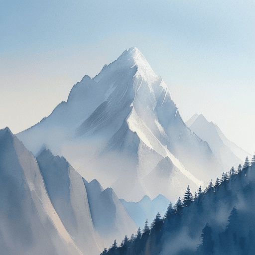 AI generated:  The majestic mountain, the serene natural satellite, and a masterpiece of watercolor. Mountain pain...