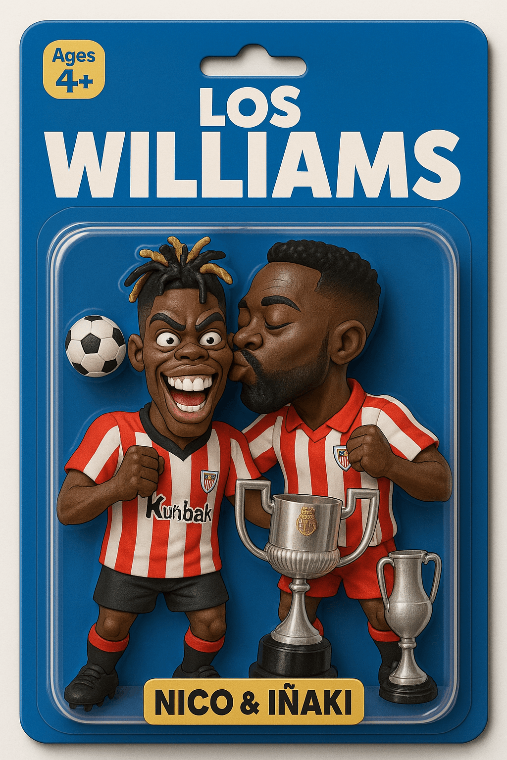 AI generated: A stylized collectible action figure in a toy package labeled "Williams" for ages 4+, featuring Nico...