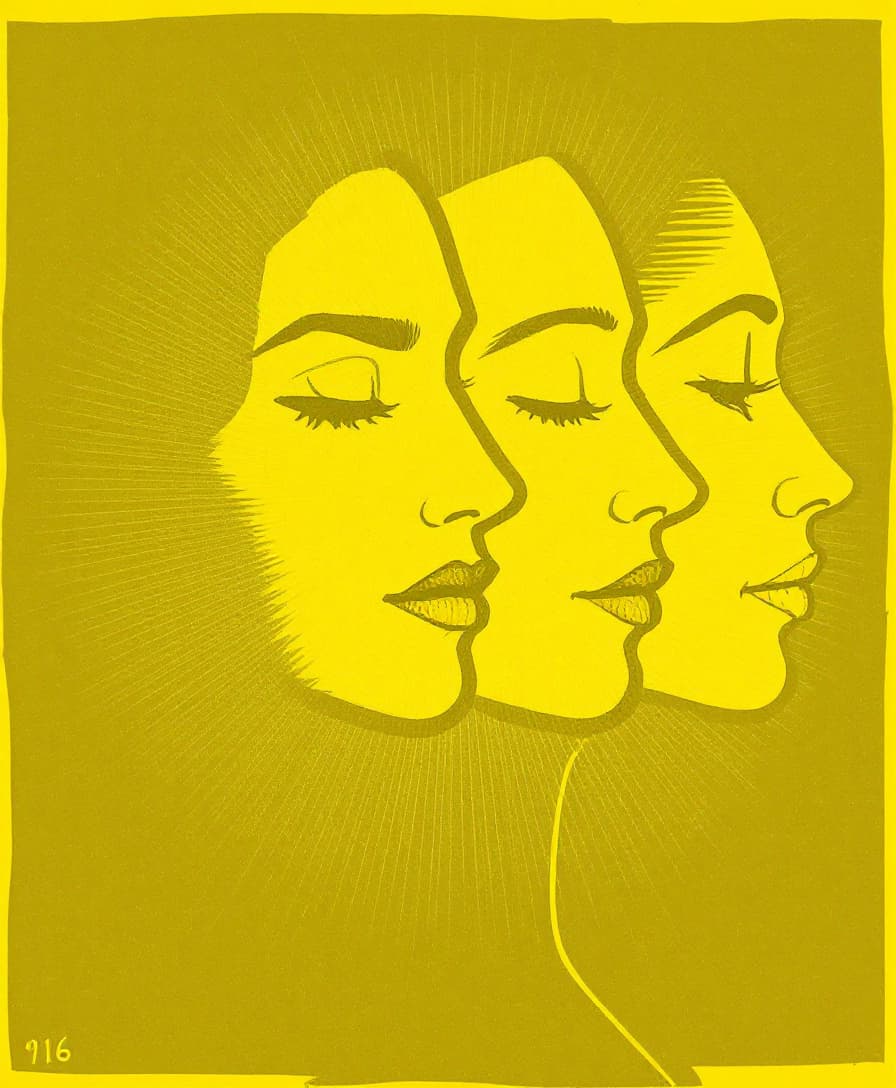 AI generated: illustration, women, three, yellow, outlines --ar 9:16