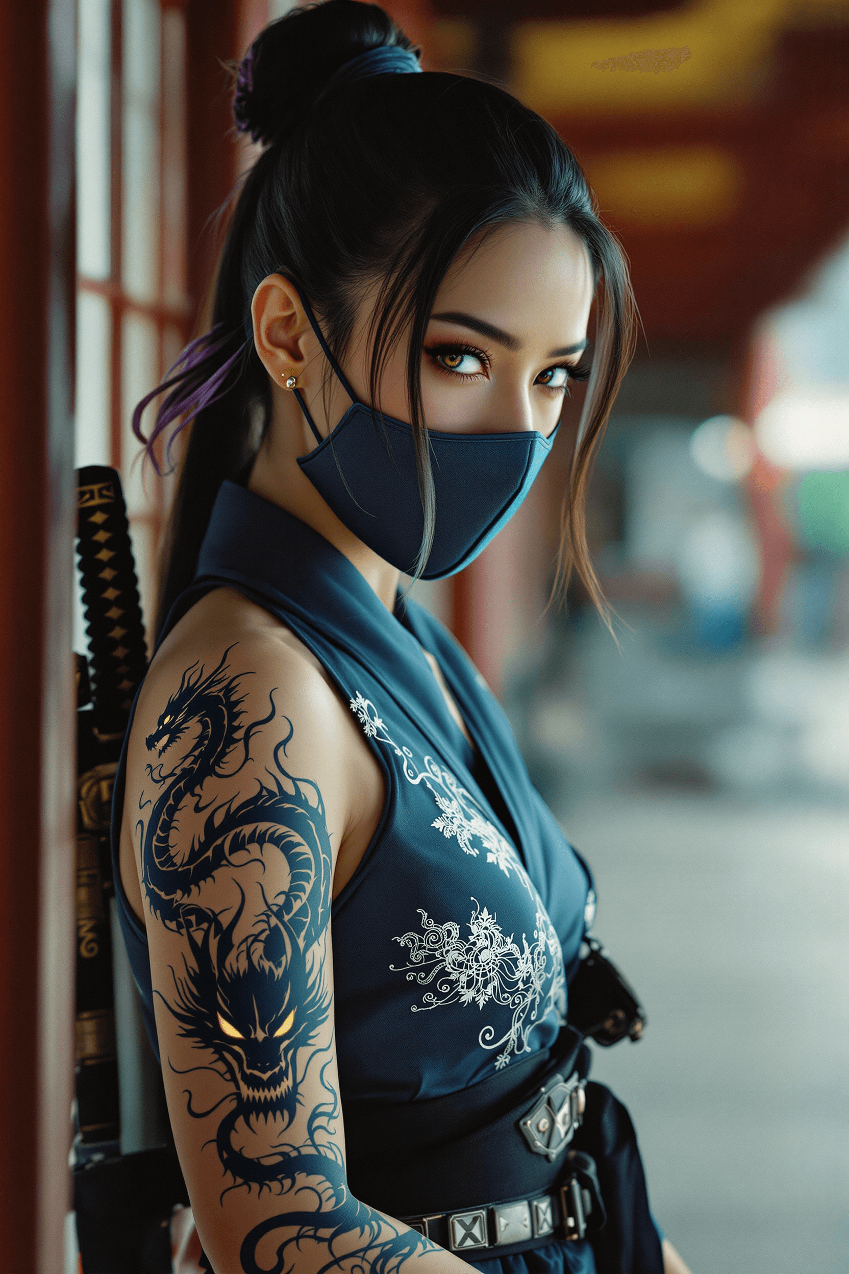 AI generated: captured warrior A cinematic portrait of a warrior woman, her face softly illuminated by natural lig...