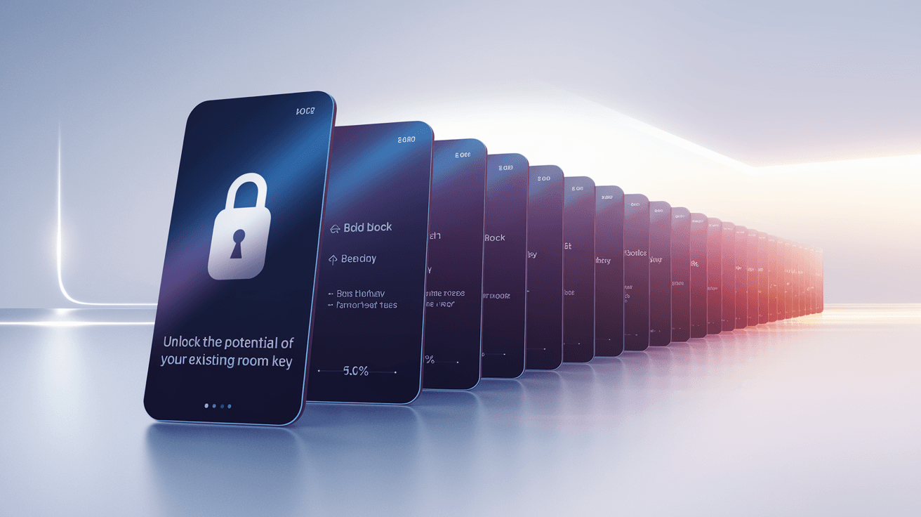 AI generated: A futuristic stack of digital key cards, arranged in a perfect horizontal fan-like layout from left ...