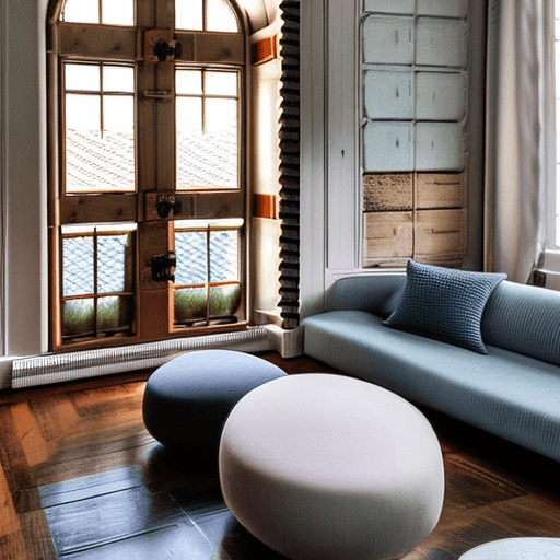 AI generated: High resolution photography interior design, dreamy sunken living room conversation pit, wooden floo...