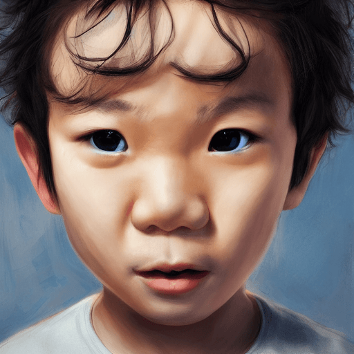 AI generated: face portrait of a (anger, madness:1. 3) asian little boy, curly hair, smooth soft skin, anime mad e...