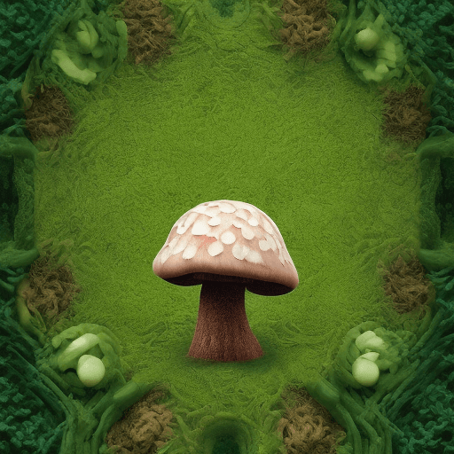 AI generated: a picture of a mushroom, green, completely left-right symmetrical, The composition, color, and cinem...