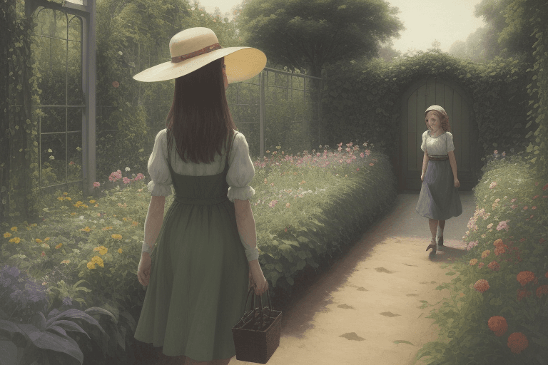 AI generated: a girl going to the garden