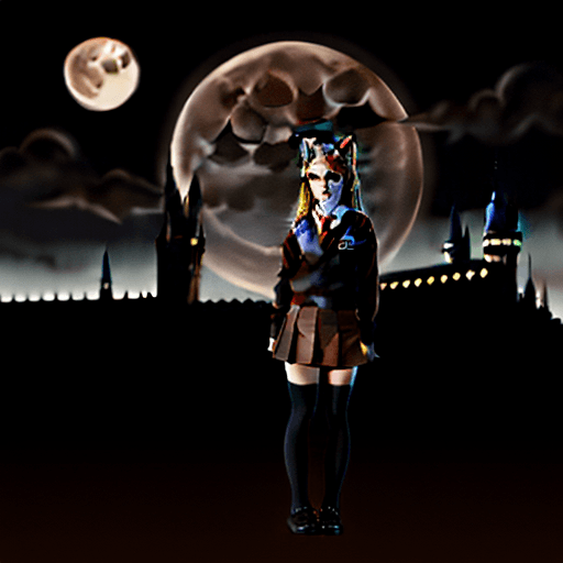 AI generated: Emma Watson, Anthro Female Cat, Brown Tabby Fur, Bright Brown Eyes, Female Griffyndor School Uniform...