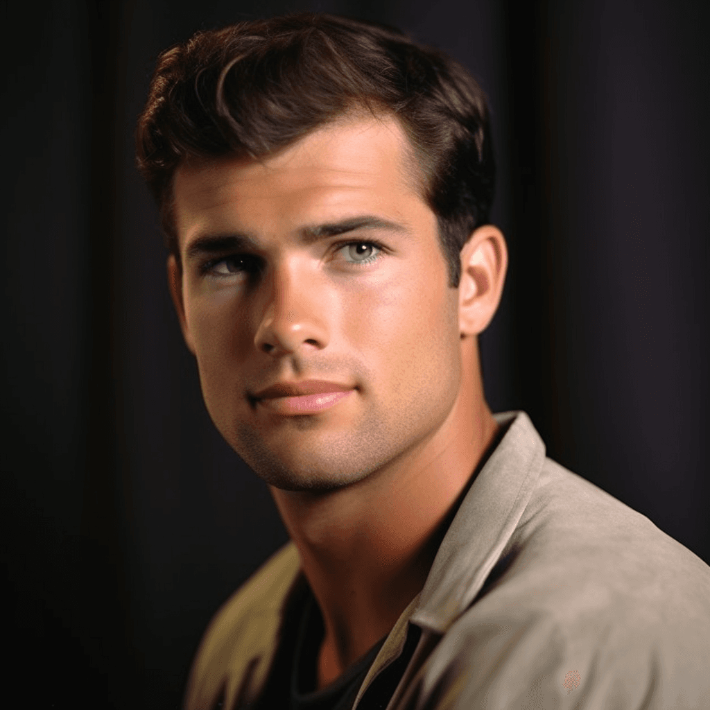 AI generated: hollywood, black wavy hair, muscular, standing, wearing a stetson, perfect eyes, perfect face, color...