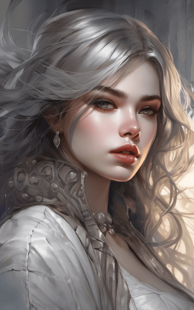 AI generated:  a beautiful woman, dark silver and beige, realistic attention to detail, nightcore, comiccore, broo...