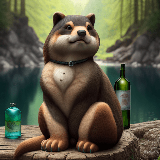 AI generated: Photo ultra realistic, 4k, beaver, with 6 paws, thick hair, sitting on the neck of the bottle from B...