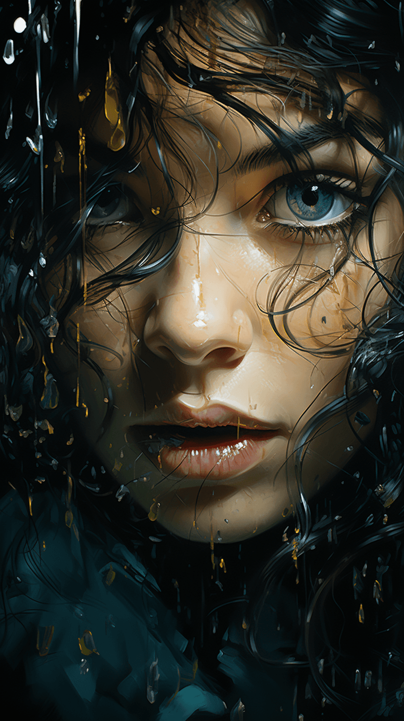 AI generated: a girl's portrait with green eyes, in the style of alessio albi, peter sculthorpe, dark teal and lig...
