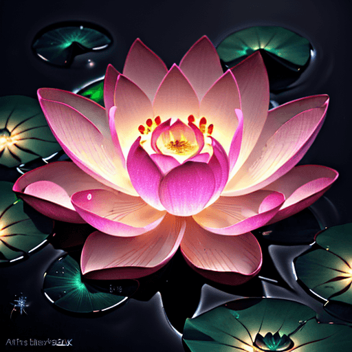 AI generated: A award winning photo of a lotus flower, sparkling, bioluminescence, vibrant, 8k, soft light, trendi...