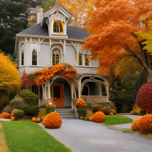 AI generated: A charming Victorian-style house with intricate architectural details, surrounded by vibrant autumn ...