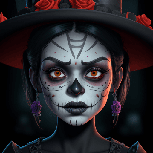 AI generated: day of the dead, in the style of unreal engine 5, caricature-like illustrations, exaggerated facial ...