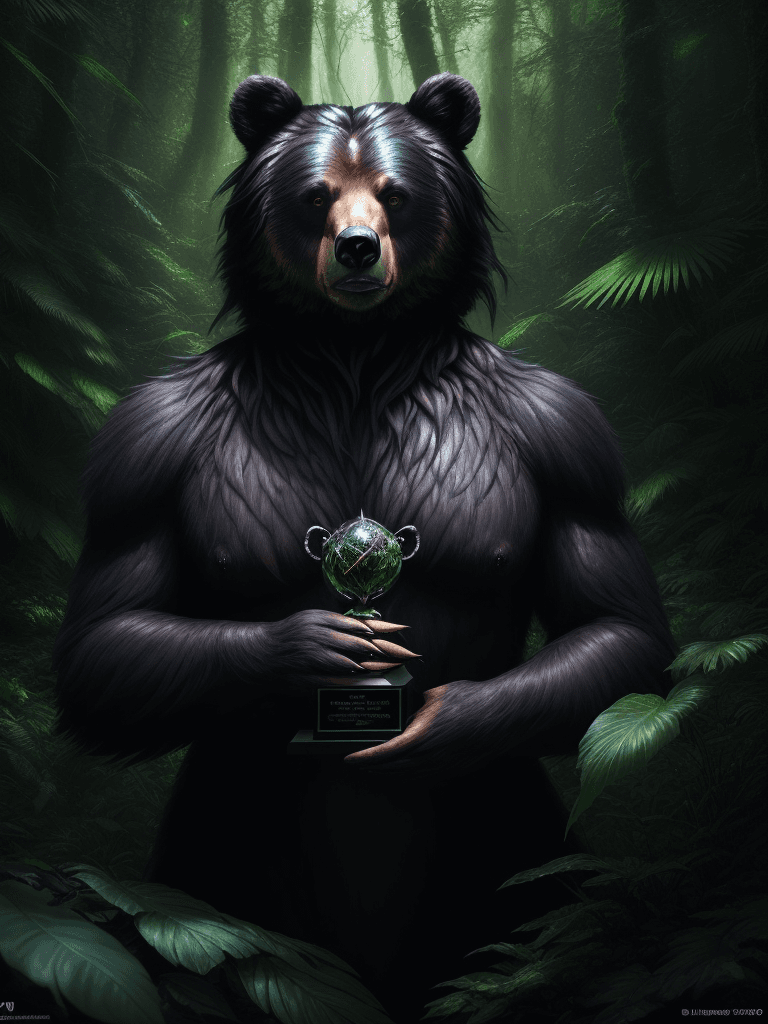 AI generated: award winning RAW color photo of award-winning digital art of a beautiful bear  (black hair), fur, f...