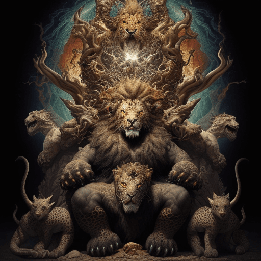 AI generated: a fantastical creature that bleDescribe a divine biblical creature: a dragon with six leopard-like h...