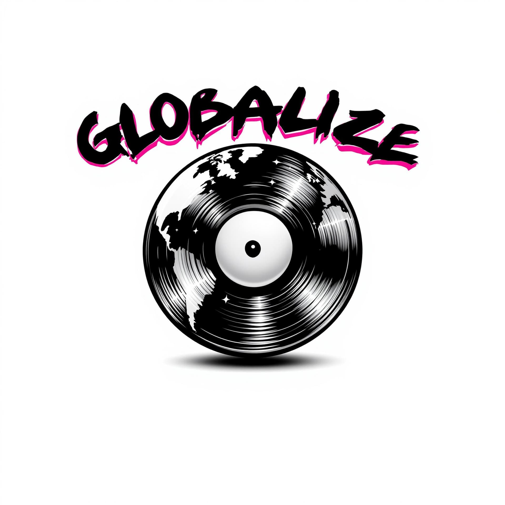AI generated: A minimalist logo featuring the text "Globalize Records" in bold, graffiti-inspired font with sharp ...